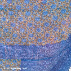 Kantha Quilt Blue Brown Animals People 53" x 82" Premium 3 Layer Handmade K119.